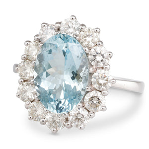 Aquamarine and Diamond Cluster Ring