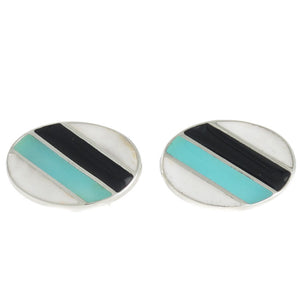 Oval White Black & Green Cufflinks