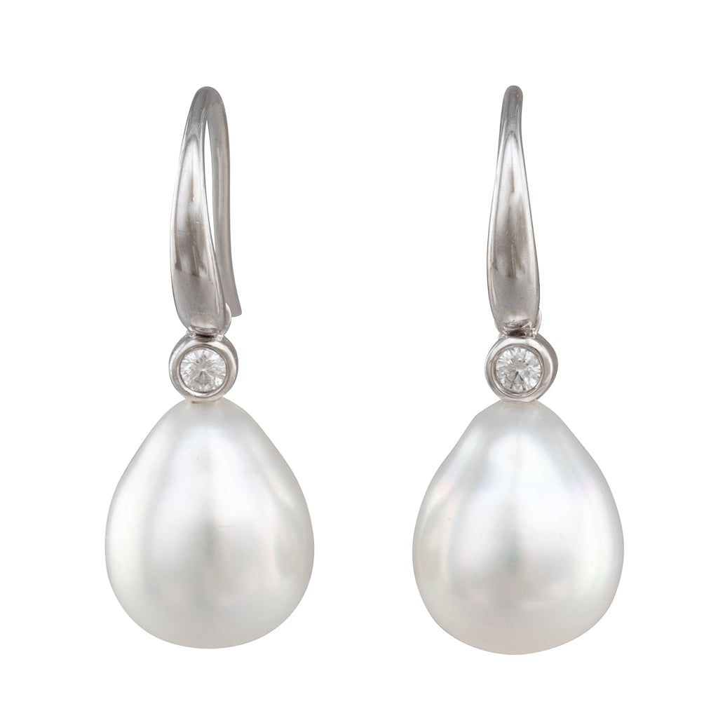 South Sea Pearl & Diamond Hooks