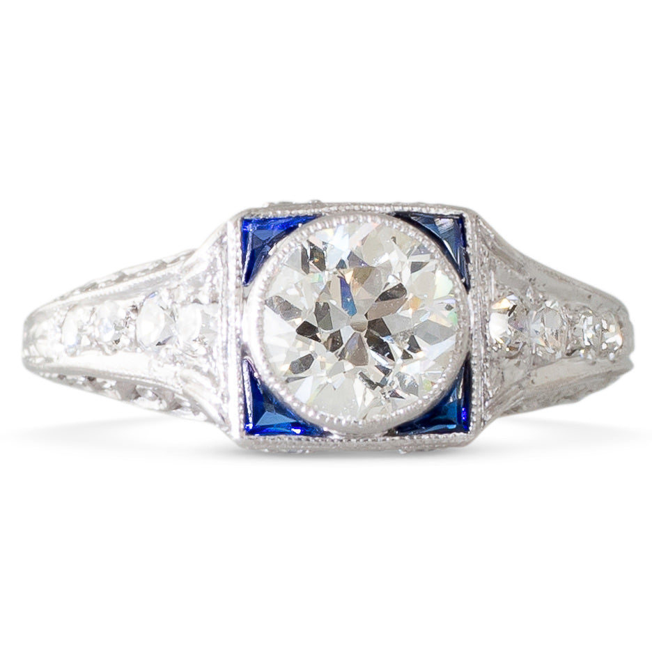 Art Deco Diamond Ring with Sapphire