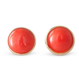 A Pair Coral & Gold Stud Earrings