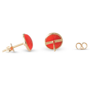 A Pair Coral & Gold Stud Earrings