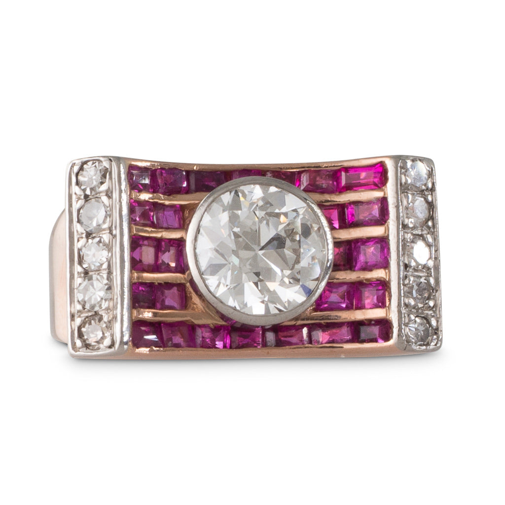 Retro Ruby and Diamond Ring