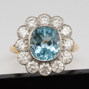 Aquamarine and Diamond Cluster