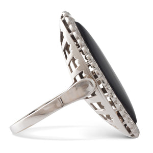 An Onyx and Diamond Navette Ring