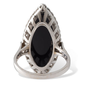 An Onyx and Diamond Navette Ring