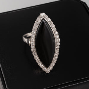 An Onyx and Diamond Navette Ring