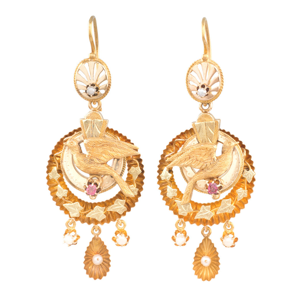 Victorian Gold Bird Earrings