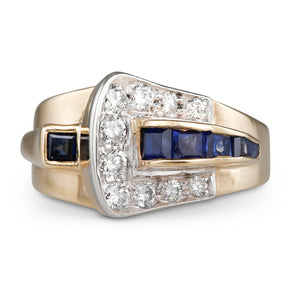 Retro Buckle Ring with Sapphires