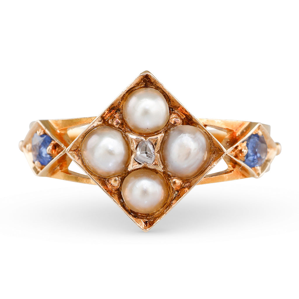 Antique Seed Pearl & Sapphire Ring