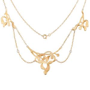 Art Nouveau Gold and Pearl Necklace