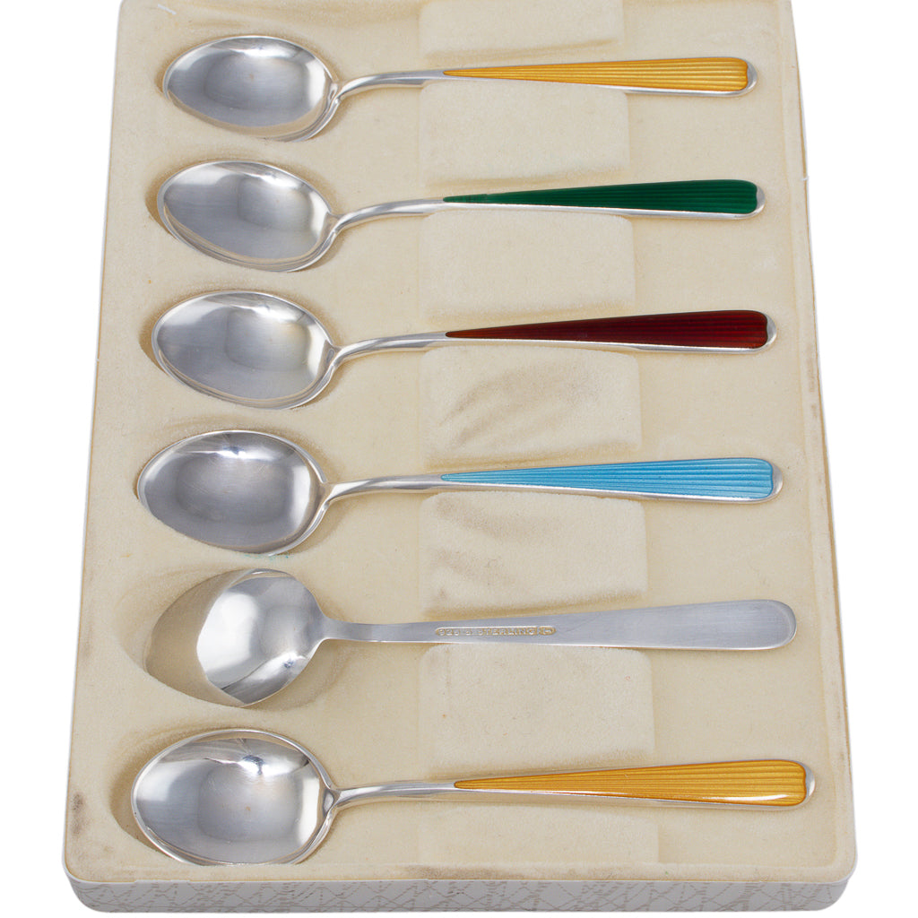 A Set of 6 Enamel Coffee Spoons