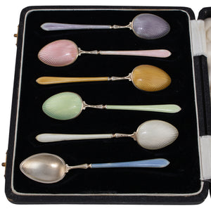 A Set of 6 Enamel Coffee Spoons