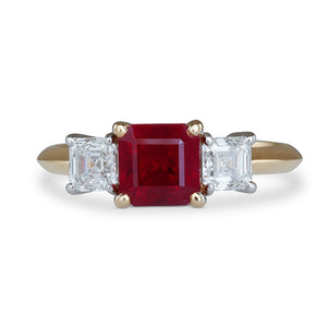 Ruby and Diamond Three Stone Ring