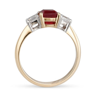 Ruby and Diamond Three Stone Ring