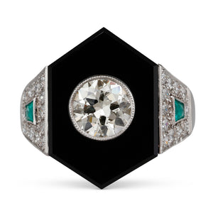 Onyx  Diamond and Emerald Ring