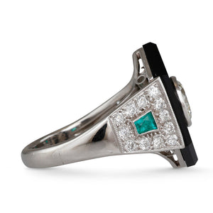 Onyx  Diamond and Emerald Ring