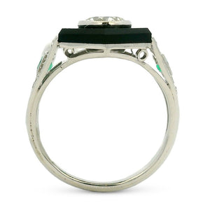 Onyx  Diamond and Emerald Ring