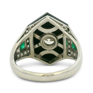 Onyx  Diamond and Emerald Ring