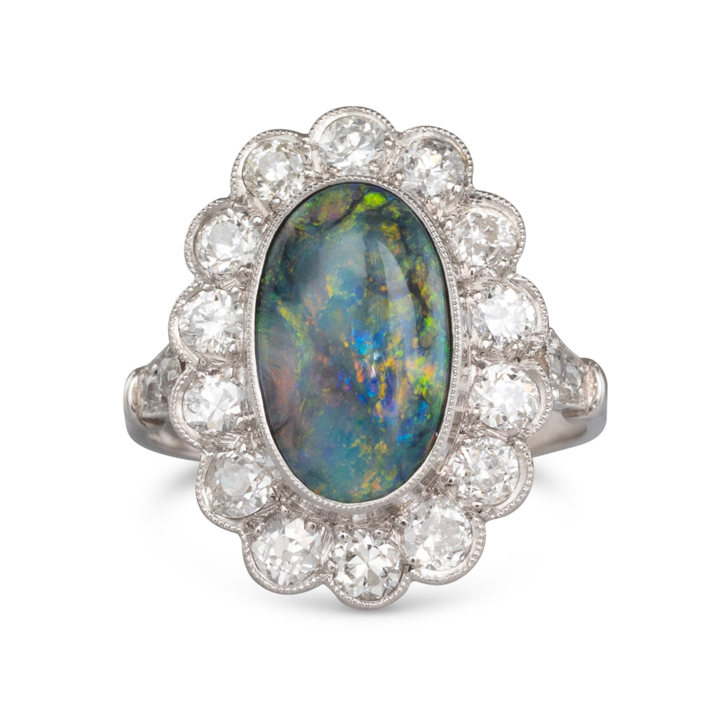 Opal and Diamond Cluster Ring