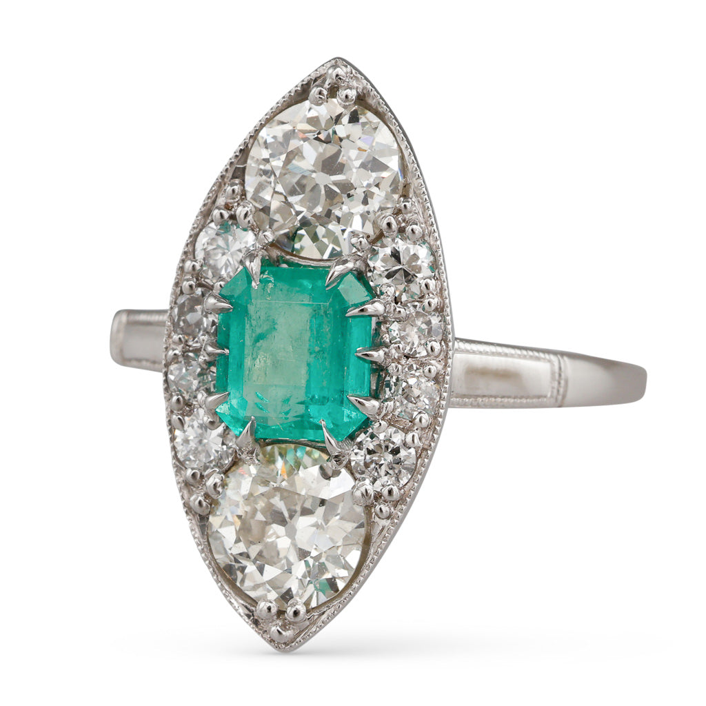 Emerald & Diamond Marquise Ring