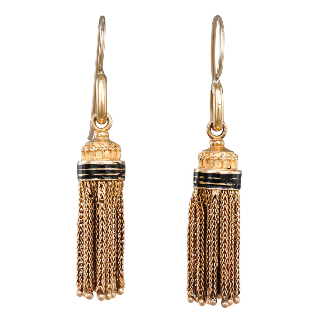 Gold and Enamel Tassel Earrings