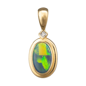 Oval Black Opal & Diamond Pendant