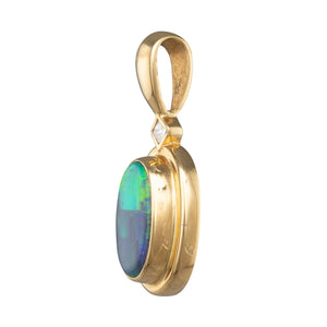 Oval Black Opal & Diamond Pendant