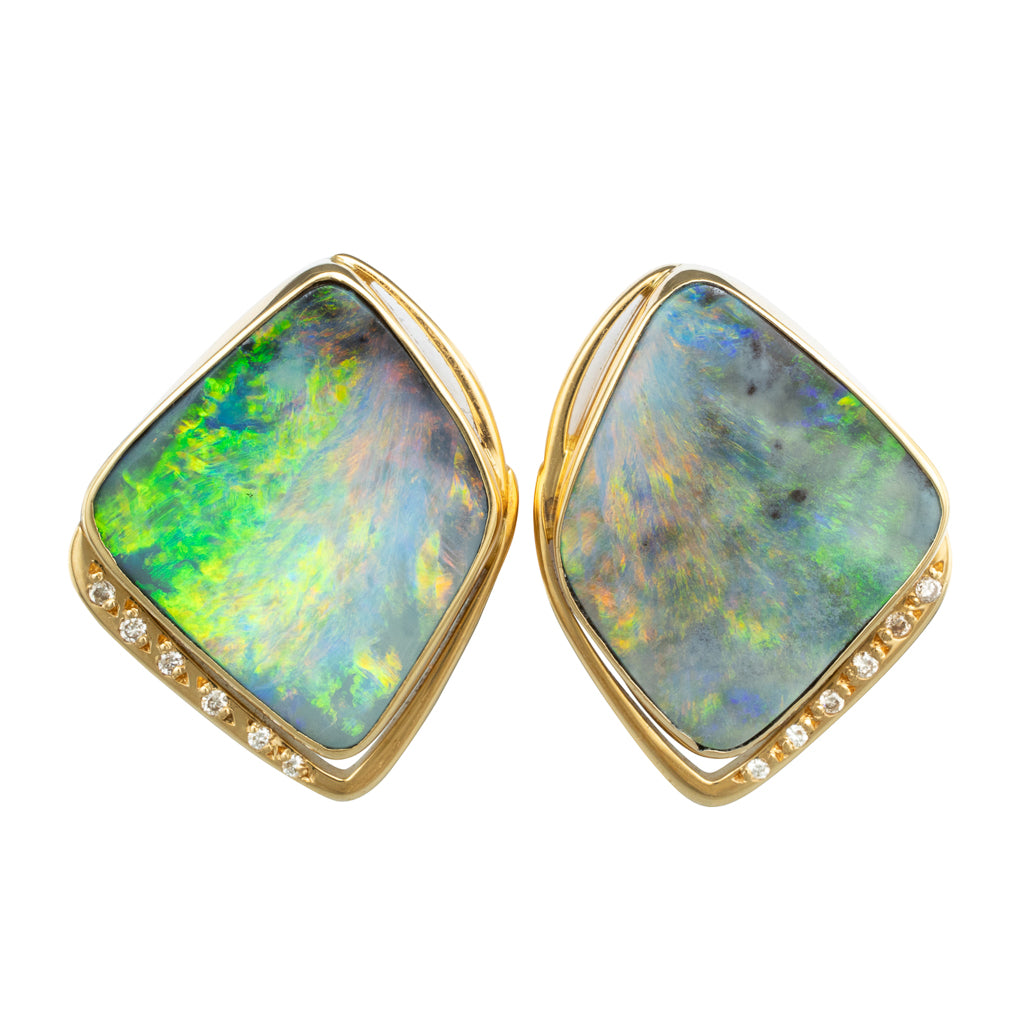 Boulder Opal & Diamond Earrings