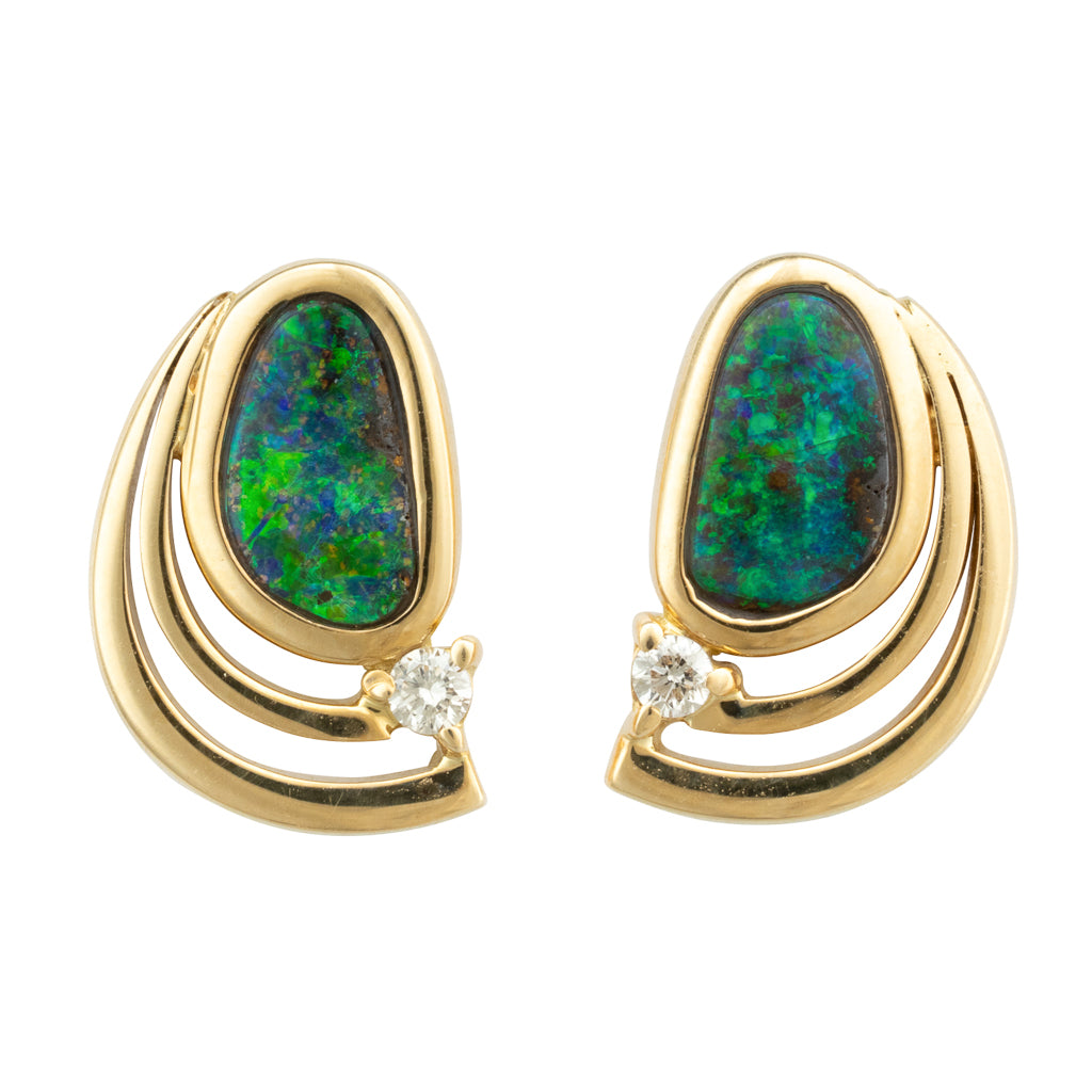 Boulder Opal & Diamond Earrings