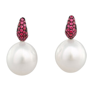 South Sea Pearl & Ruby Earrings