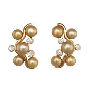 Gold Keshi & Diamond Earrings