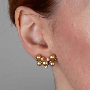 Gold Keshi & Diamond Earrings