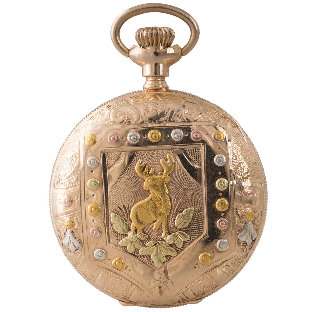 Elgin pocket watch clearance with deer on back