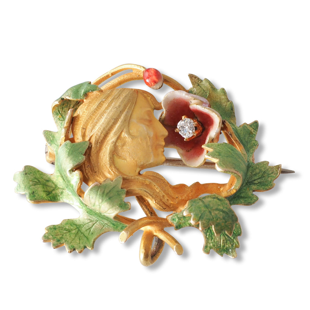 Art Nouveau Lady and Flower Pin
